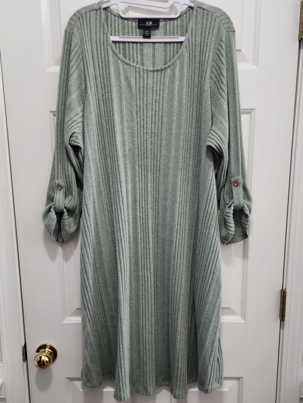 AGB Sage Green ribbed knit swing dress tunic size 3X roll tab sleeves